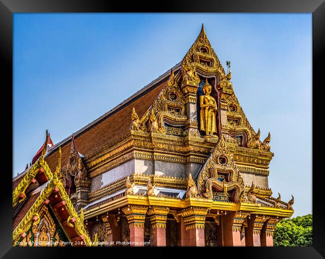 Colorful Golden Buddha Pavilion Temple Wat That Sanarun Bangkok  Framed Print by William Perry