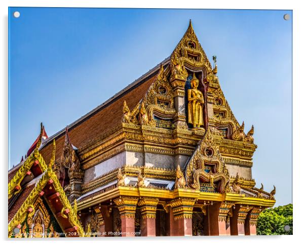 Colorful Golden Buddha Pavilion Temple Wat That Sanarun Bangkok  Acrylic by William Perry