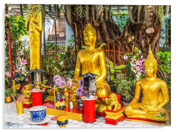 Golden Buddhas Garden Temple Wat That Sanarun Bangkok Thailand Acrylic by William Perry