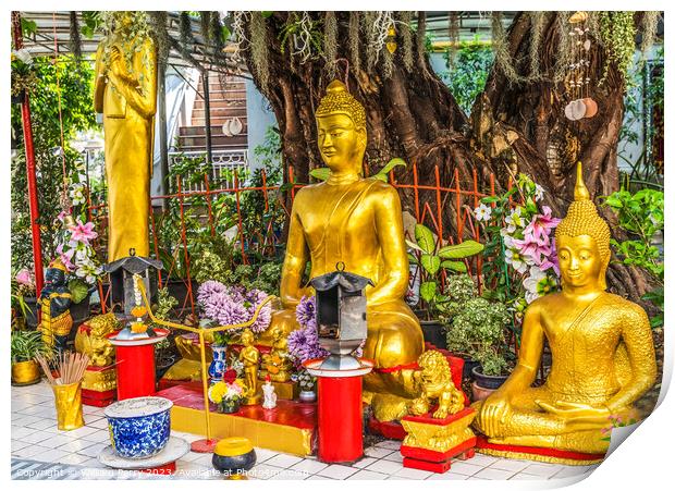 Golden Buddhas Garden Temple Wat That Sanarun Bangkok Thailand Print by William Perry