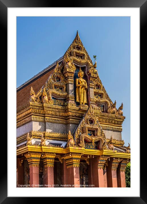 Colorful Golden Buddha Pavilion Temple Wat That Sanarun Bangkok  Framed Mounted Print by William Perry