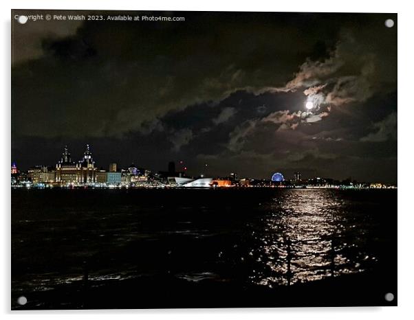Liverbirds supermoon Acrylic by Pete Walsh