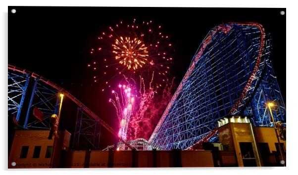 Blackpool Pleasure Beach Fireworks Acrylic by Michele Davis