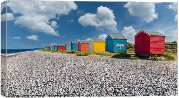 Vibrant Beach Huts at Findhorn's Shores Canvas Print by Tom McPherson