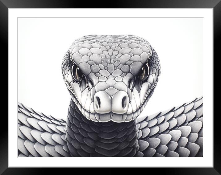 Black Mamba Snake Drawing Framed Mounted Print by Steve Smith