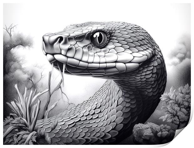 Black Mamba Snake Drawing Print by Steve Smith