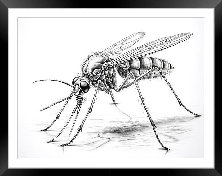 Mosquito Drawing Framed Mounted Print by Steve Smith