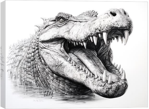 Saltwater Crocodile Drawing Canvas Print by Steve Smith