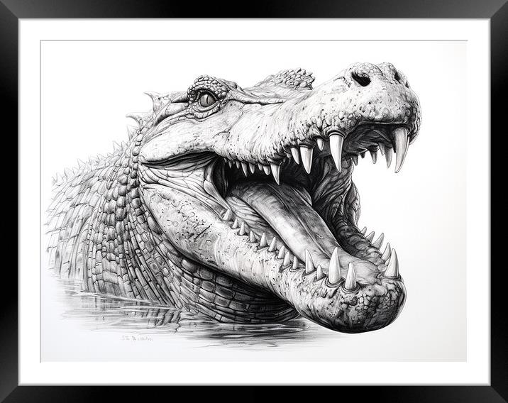 Saltwater Crocodile Drawing Framed Mounted Print by Steve Smith