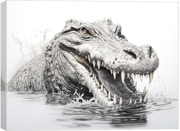 Saltwater Crocodile Drawing Canvas Print by Steve Smith