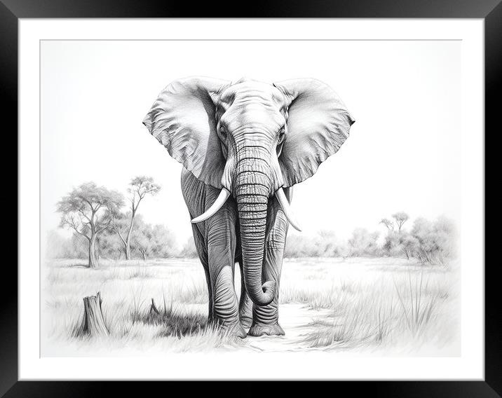 Bull Elephant Drawing Framed Mounted Print by Steve Smith