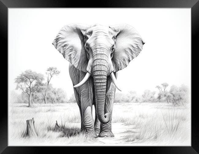 Bull Elephant Drawing Framed Print by Steve Smith