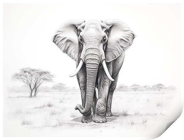 Bull Elephant Drawing Print by Steve Smith