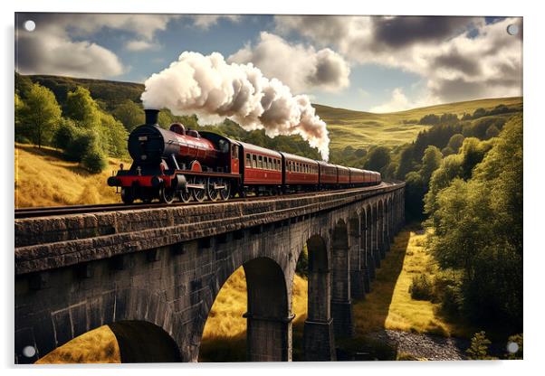 Vintage Stream Train  Acrylic by CC Designs