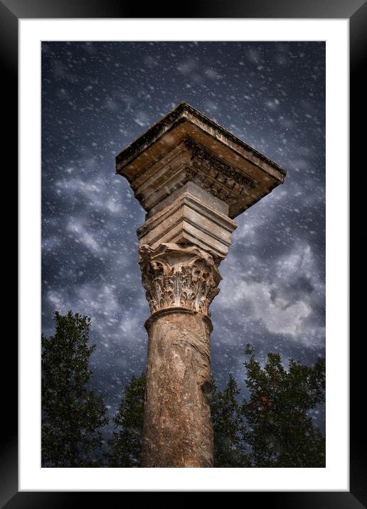 Ancient Corinthian Column Against Stormy Sky Framed Mounted Print by Artur Bogacki