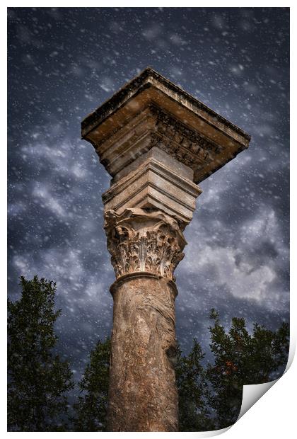 Ancient Corinthian Column Against Stormy Sky Print by Artur Bogacki