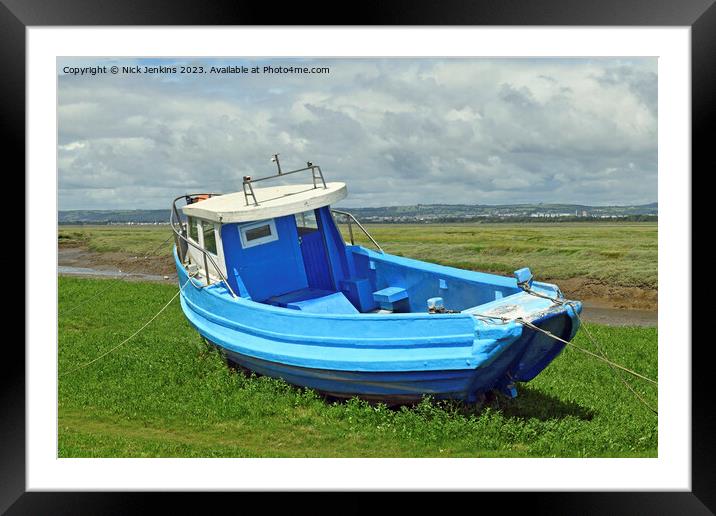 Lovely Blue Boat at Penclawdd Gower in August  Framed Mounted Print by Nick Jenkins