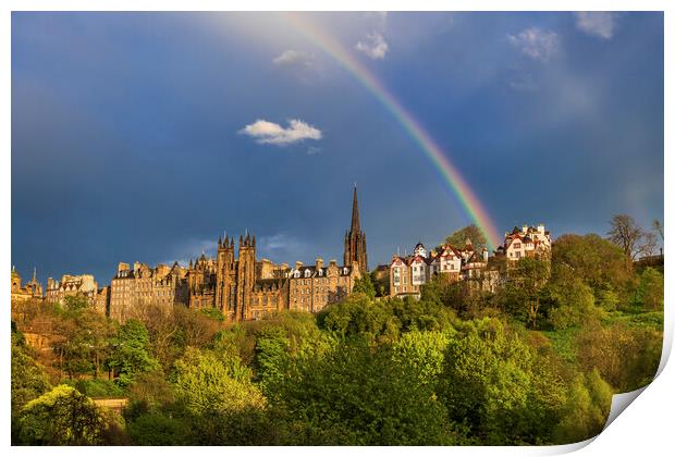 Edinburgh Old Town With Rainbow In The Sky Print by Artur Bogacki