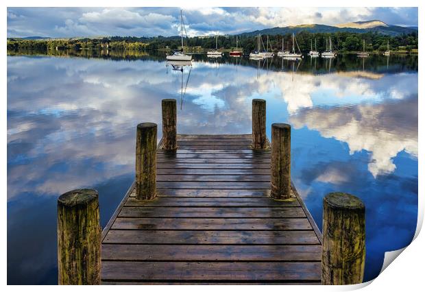 Lake District Reflections, Ambleside Boat Jetty Print by Tim Hill