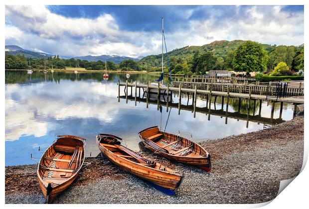 Ambleside Rowing Boats, Lake Windermere, The Lakes Print by Tim Hill