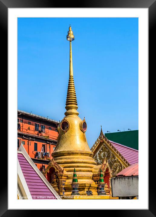 Golden Chedi Pagoda Temple Wat That Sanarun Bangkok Thailand Framed Mounted Print by William Perry