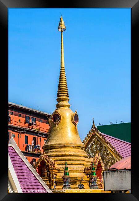 Golden Chedi Pagoda Temple Wat That Sanarun Bangkok Thailand Framed Print by William Perry