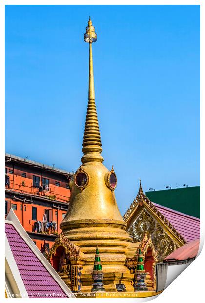 Golden Chedi Pagoda Temple Wat That Sanarun Bangkok Thailand Print by William Perry