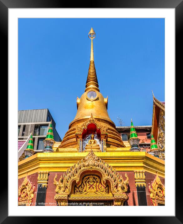 Colorful Golden Chedi Pagoda Temple Wat That Sanarun Bangkok Tha Framed Mounted Print by William Perry