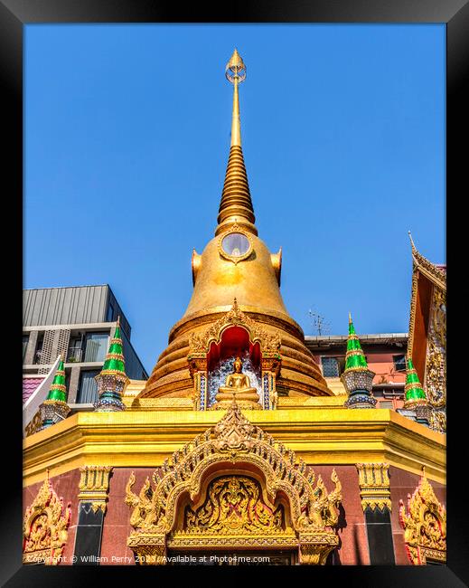 Colorful Golden Chedi Pagoda Temple Wat That Sanarun Bangkok Tha Framed Print by William Perry