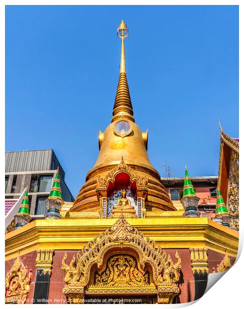 Colorful Golden Chedi Pagoda Temple Wat That Sanarun Bangkok Tha Print by William Perry
