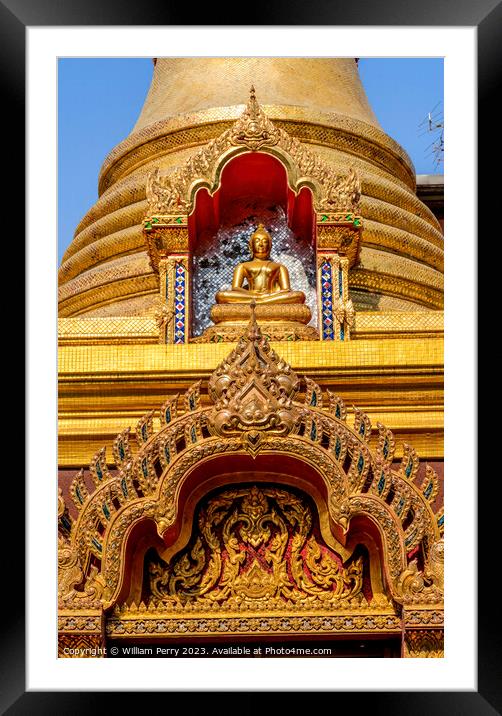 Colorful Golden Buddha Chedi Pagoda Temple Wat That Bangkok Thai Framed Mounted Print by William Perry