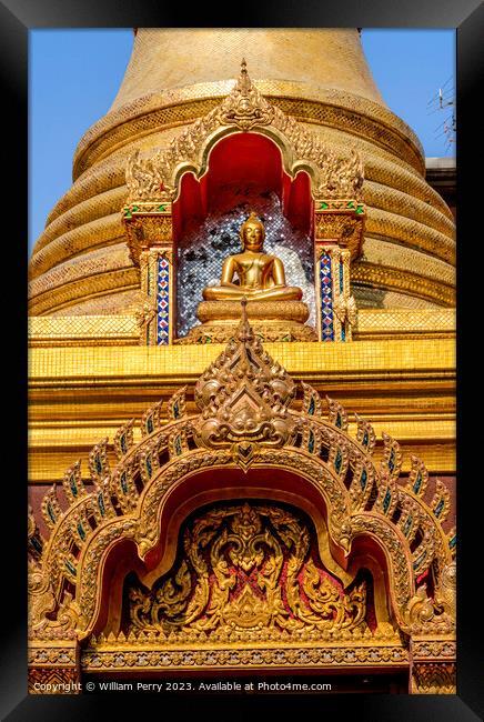Colorful Golden Buddha Chedi Pagoda Temple Wat That Bangkok Thai Framed Print by William Perry