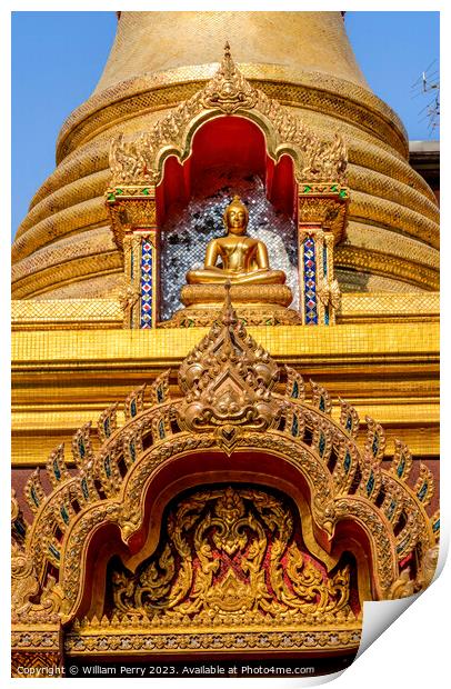 Colorful Golden Buddha Chedi Pagoda Temple Wat That Bangkok Thai Print by William Perry