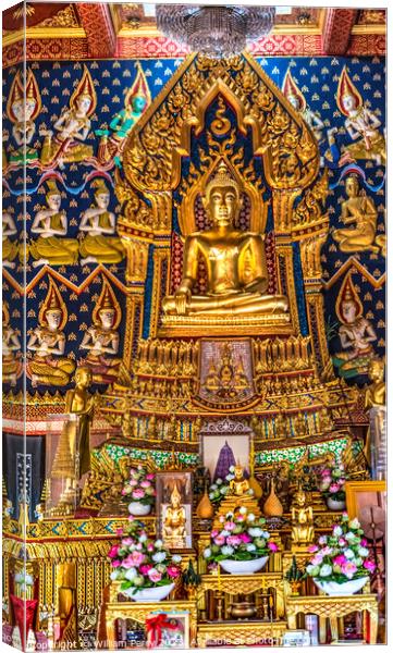 Colorful Buddha Main Hall Wat That Temple Sanarun Bangkok Thaila Canvas Print by William Perry