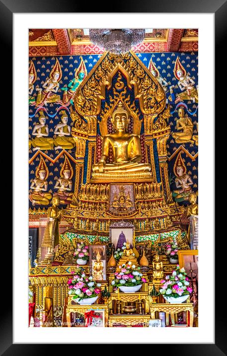 Colorful Buddha Main Hall Wat That Temple Sanarun Bangkok Thaila Framed Mounted Print by William Perry