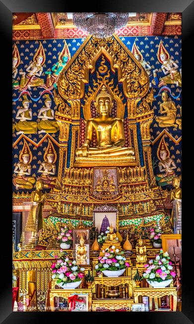 Colorful Buddha Main Hall Wat That Temple Sanarun Bangkok Thaila Framed Print by William Perry