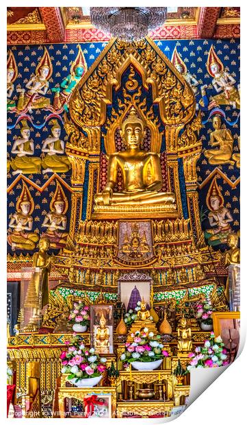 Colorful Buddha Main Hall Wat That Temple Sanarun Bangkok Thaila Print by William Perry