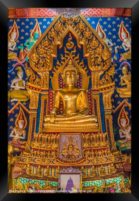 Colorful Buddha Main Hall Wat That Temple Sanarun Bangkok Thaila Framed Print by William Perry