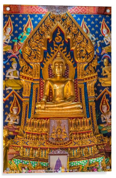 Colorful Buddha Main Hall Wat That Temple Sanarun Bangkok Thaila Acrylic by William Perry