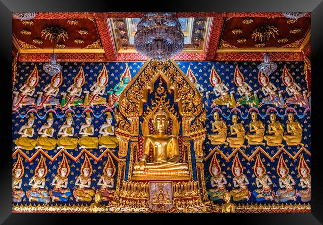 Colorful Buddha Main Hall Wat That Temple Sanarun Bangkok Thaila Framed Print by William Perry