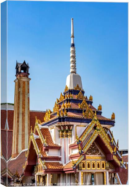 Colorful Golden Ornate Chedi Pagoda Wat That Temple Bangkok Thai Canvas Print by William Perry