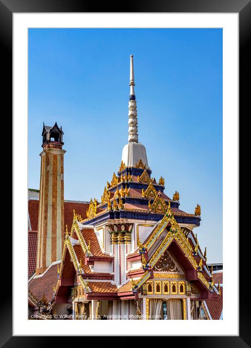 Colorful Golden Ornate Chedi Pagoda Wat That Temple Bangkok Thai Framed Mounted Print by William Perry
