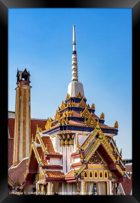 Colorful Golden Ornate Chedi Pagoda Wat That Temple Bangkok Thai Framed Print by William Perry