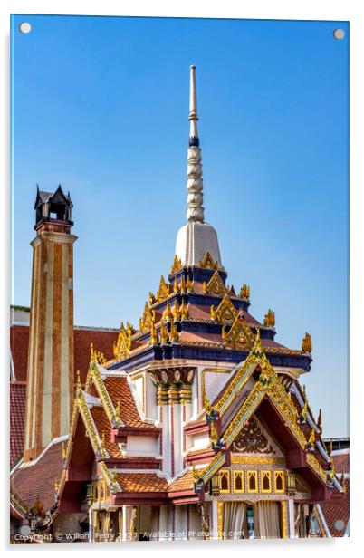 Colorful Golden Ornate Chedi Pagoda Wat That Temple Bangkok Thai Acrylic by William Perry