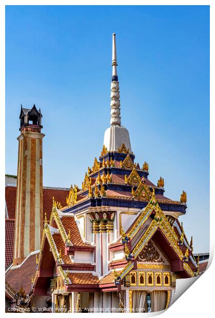 Colorful Golden Ornate Chedi Pagoda Wat That Temple Bangkok Thai Print by William Perry