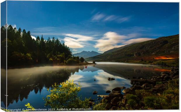 Moonlit Llynnau Mymbyr in Snowdonia Canvas Print by John Henderson