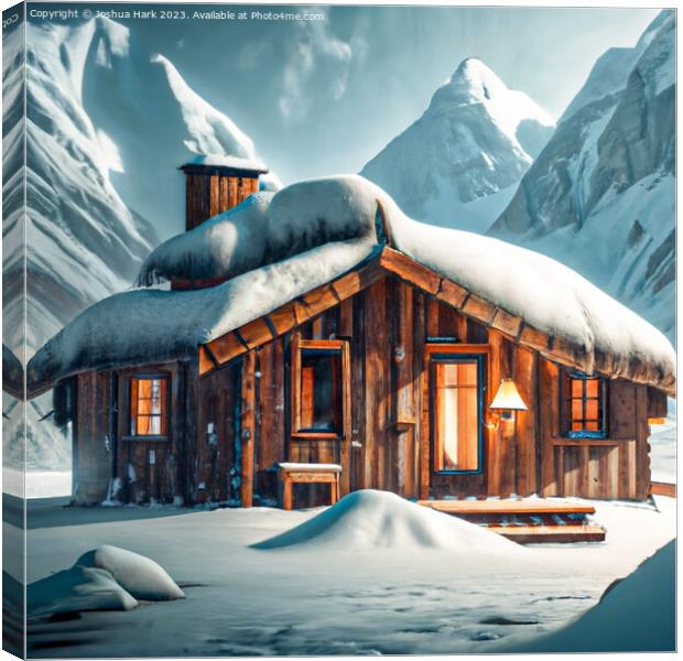 AI Wooden Hut In The Snowy Mountains Canvas Print by Joshua Hark