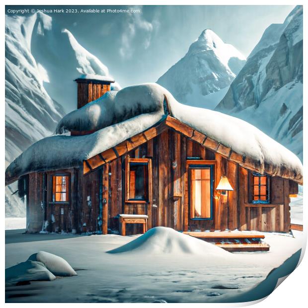 AI Wooden Hut In The Snowy Mountains Print by Joshua Hark