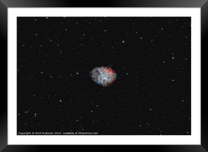 Crab Nebula, a supernova remnant Framed Mounted Print by Emil Andronic