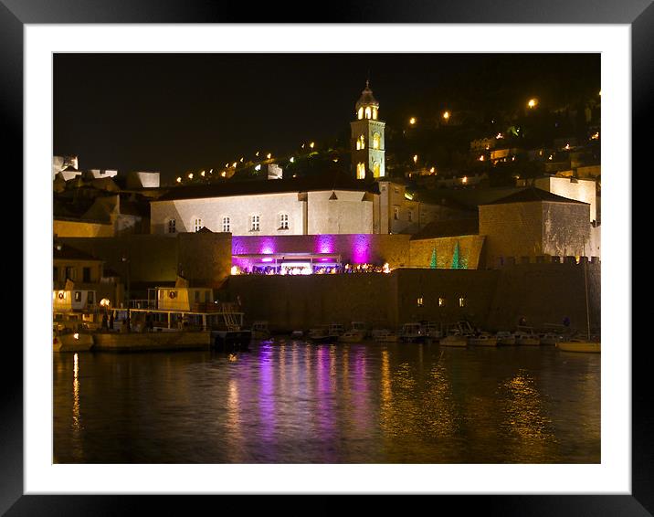 Dubrovnik harbour by the night Framed Mounted Print by radoslav rundic